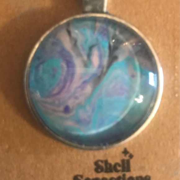 Hand painted necklace and earring set blue pink black colors - Picture 2 of 4